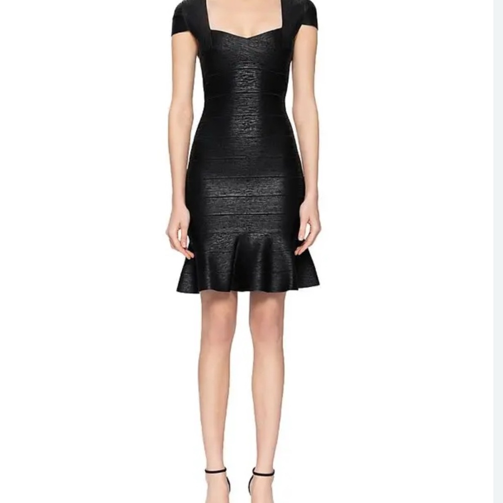 Herve Leger Foiled Cap Sleeve Bandage Dress